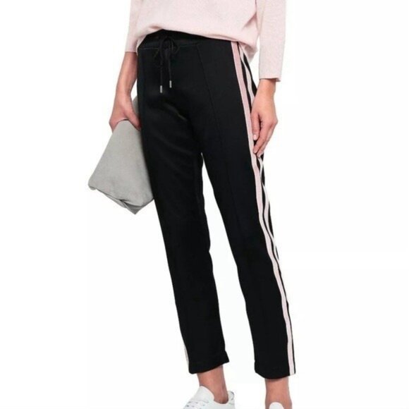 Sandro PARIS Pink Velvet Side Stripe Drawstring Black Track Pants SMALL Size 2 - Picture 1 of 15